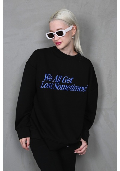 Madmext Siyah Baskılı Sweatshirt Mg1901 Siyah