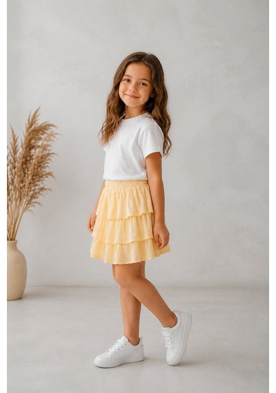 Eray Alp Kids Kız Çocuk Tişört Müslin Etek Takımı Yazlık Günlük Model Sarı