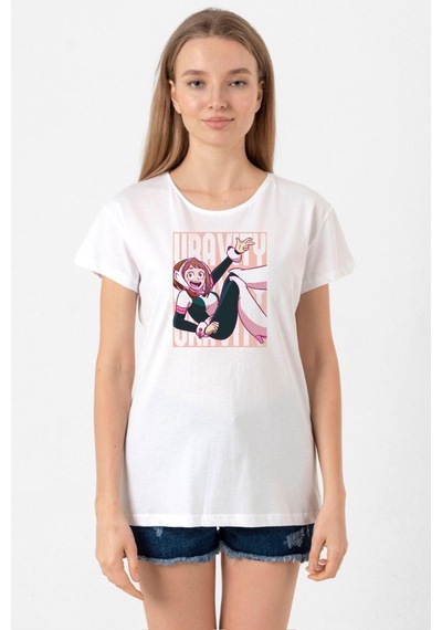 My Hero Uravity Minimal Beyaz Kadın Bisikletyaka Tshirt 001