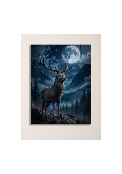Geyik Ve Dolunay A3 Metal Poster Ay Işığında Orman Ve Dağ Manzaralı Dekoratif Duvar Tablosu Çok Renkli - 937474196 Çok Renkli - 937474196 Çok Renkli