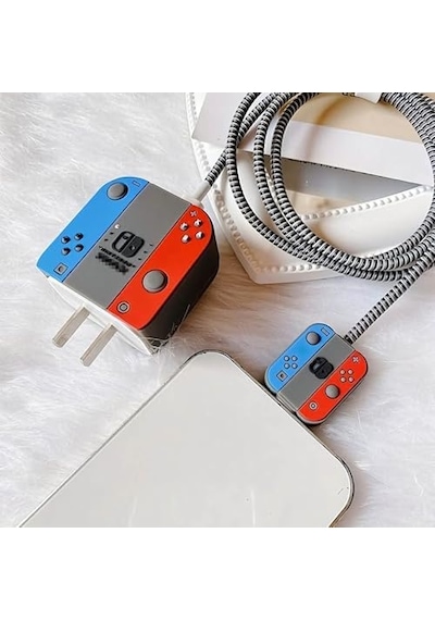18w-20w Şarj Adaptörü İle Uyumlu Nintendo Switch Tasarımlı Şarj Başlığı Ve Şarj Kablo Koruyucu Set Renkli