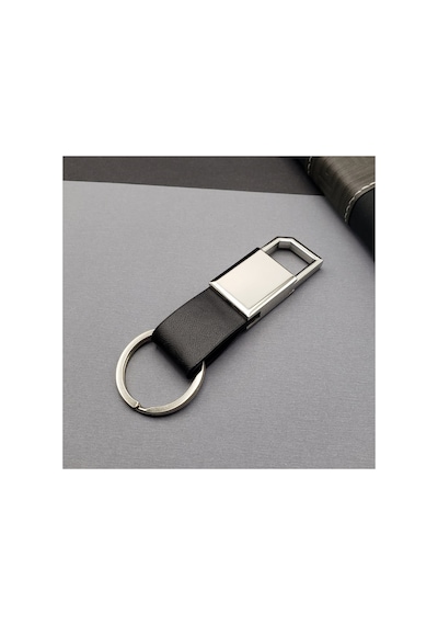 3 Adet Siyah Gümüş Metal Anahtarlık Deri Detaylı Promosyon Anahtarlık, İsme Özelleştirilebilir, Metal Keychain Key Ring