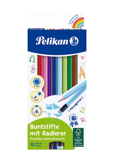 Pelikan Silgili Kuru Boya Kalemi 12li Kutu 124-Pembe