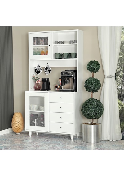 Pasific Home Grano Kahve Köşesi Çok Amaçlı Kiler Dolabı, 96 cm, Parlak Beyaz