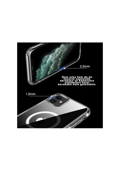 Iphone 12 Pro Max Kılıf Kamera Lens Korumalı Magsafe Destekli Şeffaf Darbe Emici Sert Kapak