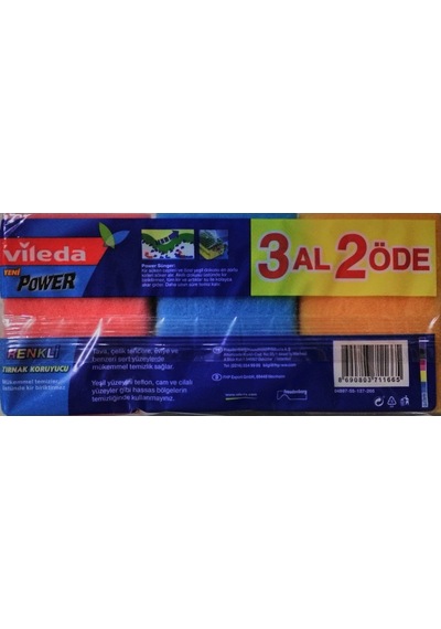 Vileda Power Oluklu Bulaşık Süngeri 3 Adet Çok Renkli