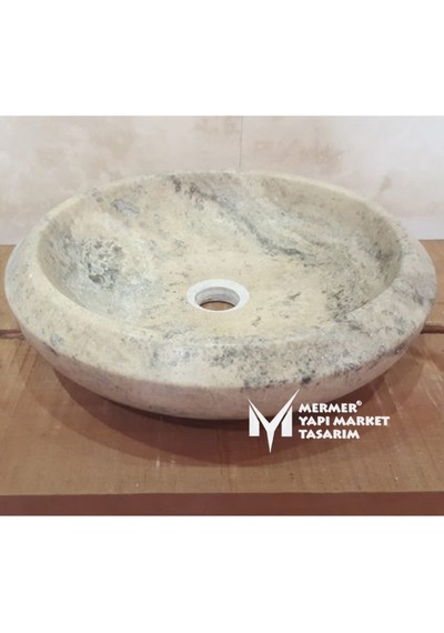 Gümüş Traverten Basık Kenar Yuvarlak Lavabo