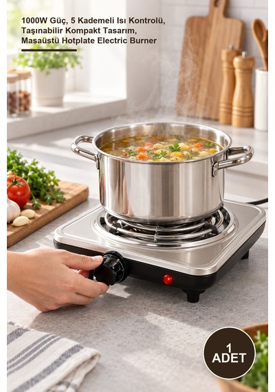 1 Adet Tek Gözlü Elektrikli Ocak 1000w Güç, 5 Kademeli Isı Kontrolü, Taşınabilir Kompakt Tasarım, Masaüstü Hotplate Electric Burner