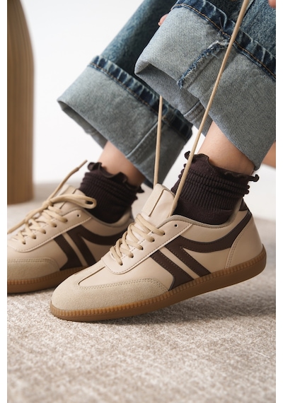 Daxtors Garantili Carina Günlük Ortopedik Kadın Sneaker Spor Ayakkabı Bej
