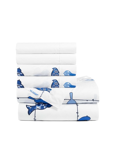 Rowley Birds Yumuşak Çarşaf 6 Parça Set, Kraliçe, Lacivert Çok Renkli