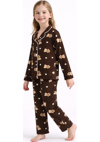 Beka Kids Ayıcık Desenli Uzun Kollu Önden Düğmeli Gömlek Yaka Kız Çocuk Pijama Takımı %100 Pamuklu Kahverengi Beka Kids Ayıcık Desenli Uzun Kollu Önden Düğmeli Gömlek Yaka Kız Çocuk Pijama Takımı %100 Pamuklu Kahverengi