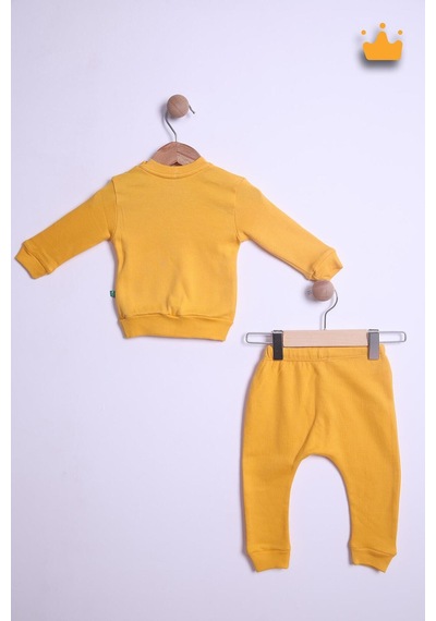 Babyhola Kız Erkek Bebek Çocuk Takım Pamuk Düğmeli Alt Üst Takım 23631 Sarı
