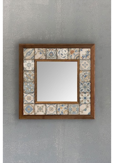 Oscar Stone Decor Masif Çerçeveli Mozaik Taş Ayna 33 Cm X 33 Cm Morocco-etnik-brown-blue Desen Ayn-076 Diğer