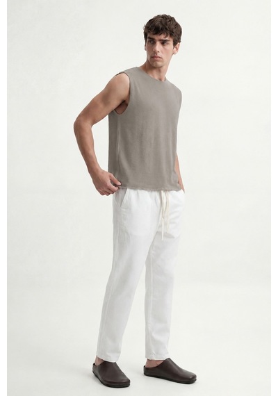 Antioch Relax Fit Dokulu Erkek Kolsuz T-shirt A26y9457 Bej
