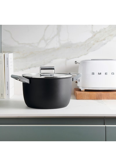 Smeg Cookware 50's Style Siyah Tencere Cam Kapaklı 26 CM 7.7 L