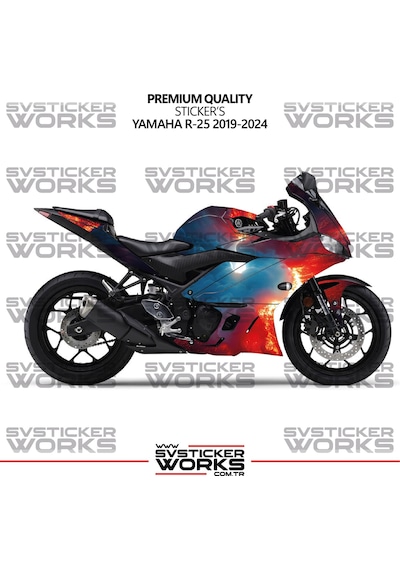 Yamaha R25 Kaplama Sticker Magma Design Motor Kaplama Modeli Hazır Kit 2019-2024 Uyumlu Kırmızı