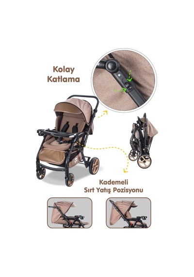 Baby Care Bebek Arabası - Bc-500 Combo Maxi Pro - Çift Yönlü Katlanır Bebek Arabası Kahve
