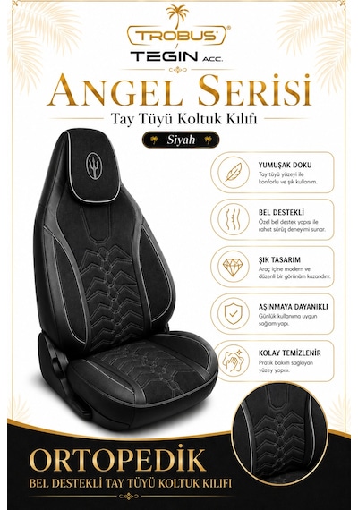 Seat Leon 2005 Ve Sonrası Uyumlu Angel Serisi Tay Tüyü Koltuk Kılıfı Siyah