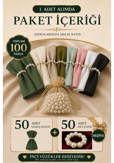 Kumaş Peçete 50'li Paket Peçete Halka Hediyeli Tam 100 Parça Çikolata Çikolata