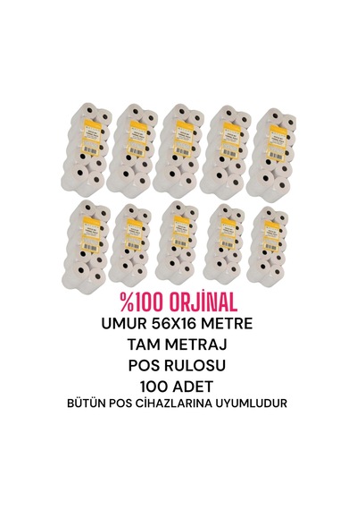 Umur 56x16 Metre Tam Metraj Pos Rulosu 100 Adet Termal Rulo Yazarkasa Rulosu