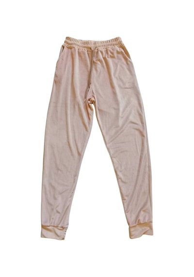 101Dzyn Parlak Kadife Cepli Pantolon Eşofman Pijama Altı Unisex Lastikli Paça Bej 100