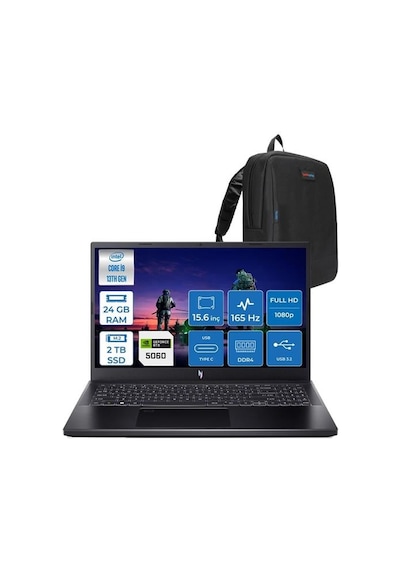 Acer Nitro V 15 ANV15-52-91EQ NH.QZAEY.004P07 i9-13900H 24 GB 2 TB SSD RTX5060 15.6" W11P Dizüstü Bilgisayar + Çanta