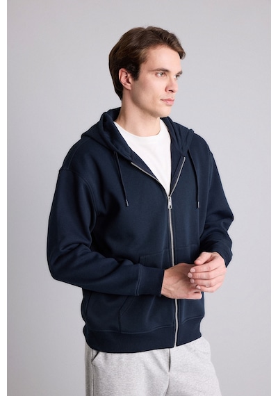 Defacto Relax Fit Kapüşonlu İçi Yumuşak Tüylü Kanguru Cepli Fermuarlı Sweatshirt D7599ax26aunv64 Lacivert-nv64