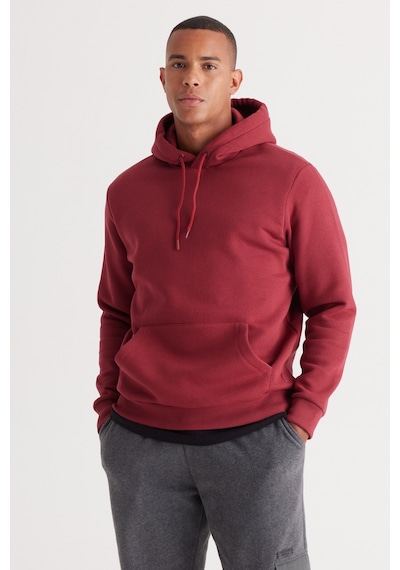 AC&Co / Altınyıldız Classics Standart Fit Normal Kesim Kapüşonlu Kanguru Cepli Pamuklu Erkek Sweatshirt Bordo
