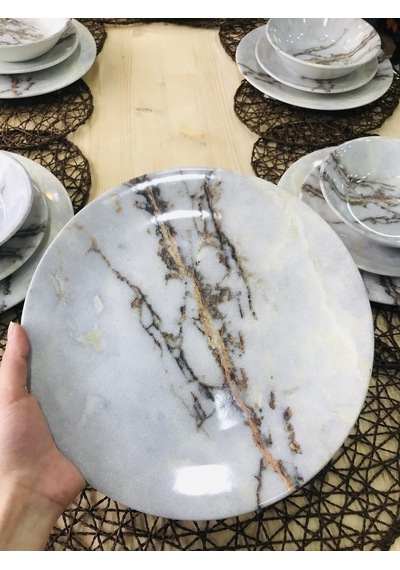 Keramika 18 Parça 6 Kişilik Yemek Takımı Mermer Kera Art