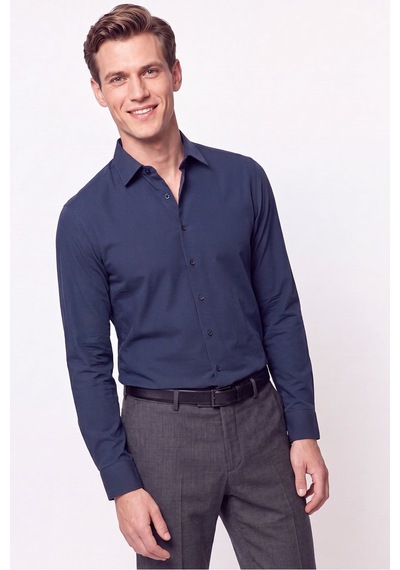 Slim Fit Modal Kumaş Lacivert Gömlek G 1609