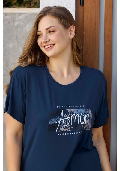 Aydoğan Kadın İnci Büyük Beden Lacivert Kapri Pijama Takım 0278 Lacivert