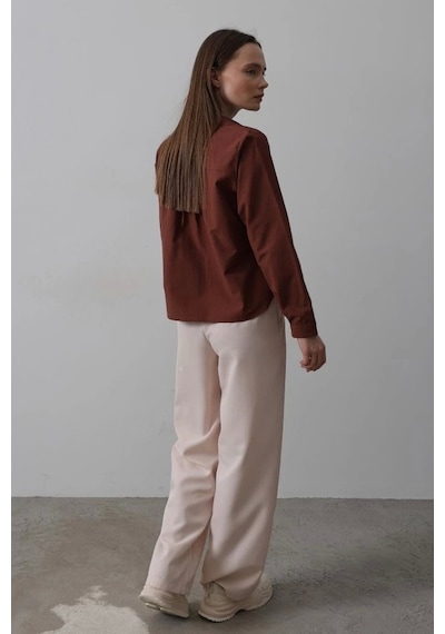 Defymoda Kemerli Palazzo Pantolon - Pudra Pudra Defymoda Kemerli Palazzo Pantolon - Pudra Pudra