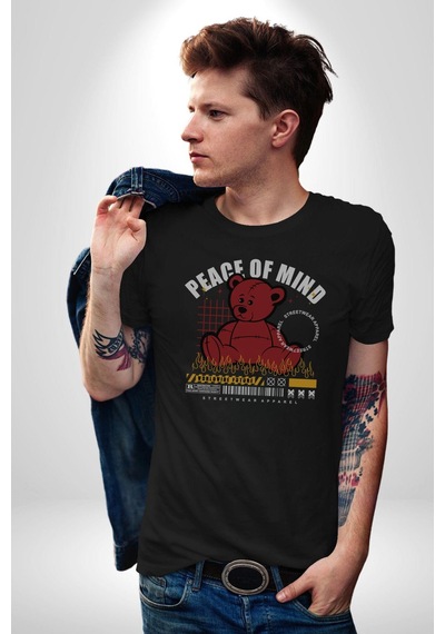İç Huzur Unisex Unisex Siyah Organik Baskılı T-shirt Penye Yüksek Kalite Siyah