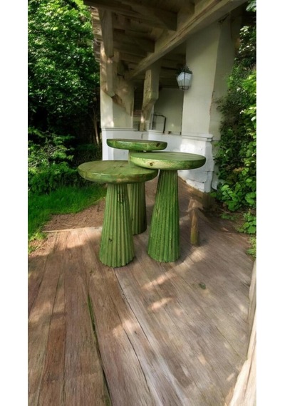 Wood Wooden Ahşap 3 Lü Set Fitilli Mantar Yan Sehpa Modern Çimen Yeşili Renk Fiskos Çimen Yeşili