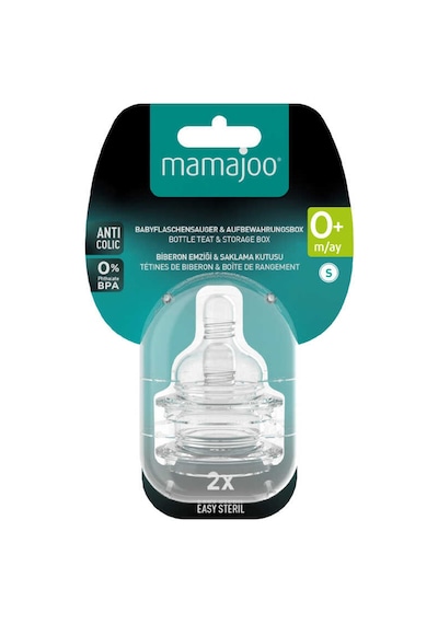 Mamajoo Anti-kolik Biberon Emzikleri 0ay+, Yavaş Akışlı, 2li Paket