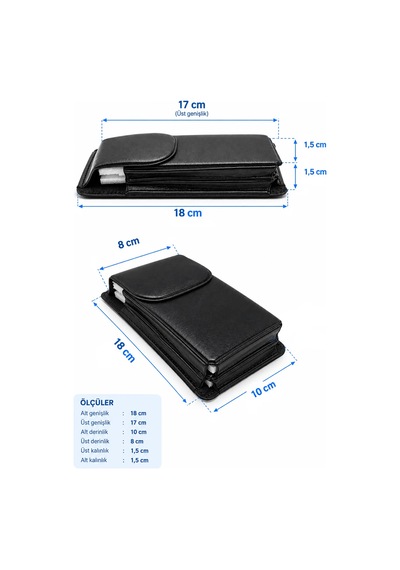 Exenar - Siyah - Çift Telefon Taşıma Kılıfı Kemere Takılan Mıknatıslı Bel İki Telefon Çantası Suni Deri Kılıf