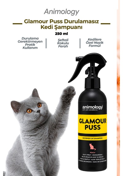 Animology Glamour Puss No Rinse Durulamasız Sprey Kedi Şampuanı 250 Ml - Şeftali Kokulu