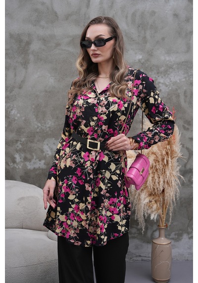 Polologin Butik Pembe Çiçekli Tunik Pembe