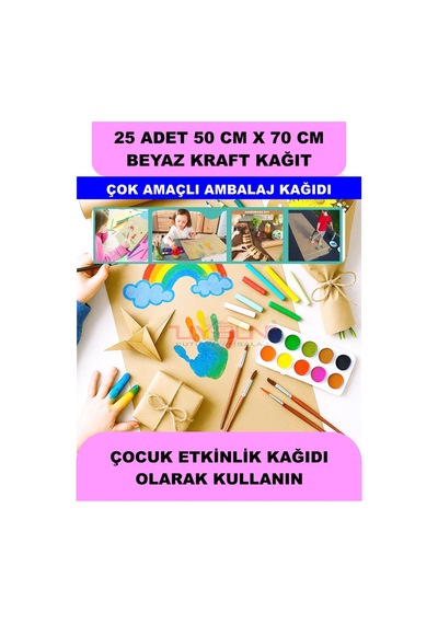25 Adet 50cm X 70cm 120 Gr. Çift Yönlü Beyaz Kraft Ambalaj Kağıdı, Hediye Ürün Paketi, Oto Paspası, Çocuk Etkinlik