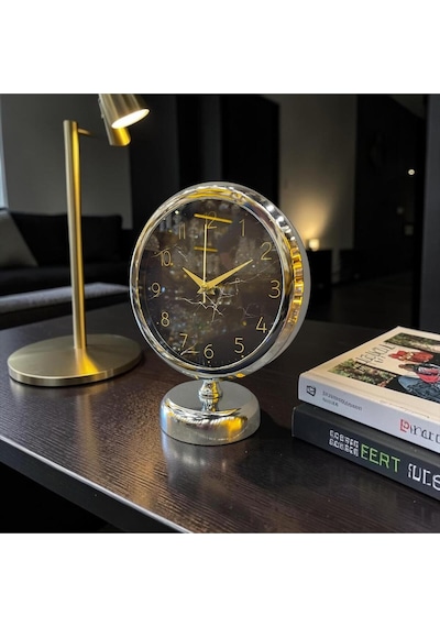Silver Noir Modern Masa Saati Gümüş & Siyah Minimal Tasarım Şık Ofis Ve Ev Dekor Aksesuarı Gümüş