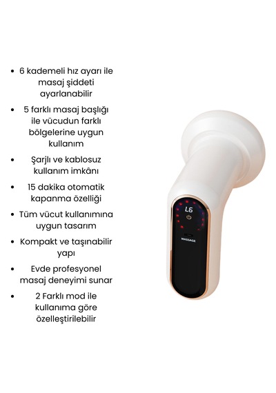6 Kademeli 2 Modlu Titreşimli 2d Masaj Aleti 5 Başlıklı, Şarjlı, Tüm Vücut Kullanımına Uygun Beyaz