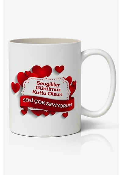 Sevgililer Günümüz Kutlu Olsun Baskılı Kupa Bardak Mod3 Beyaz
