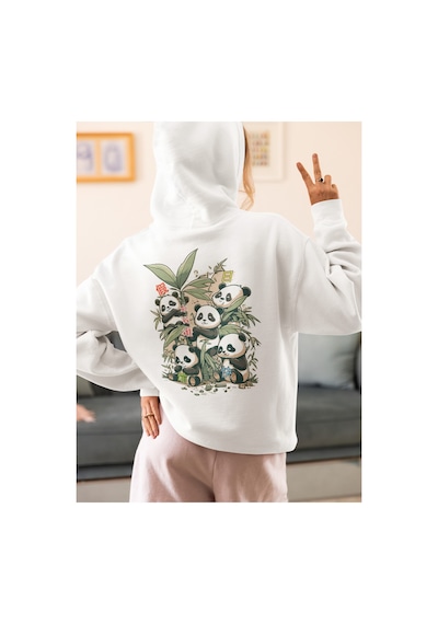 Stil X Sevimli Pandalar Baskılı Kadın Sweatshirt Beyaz-6