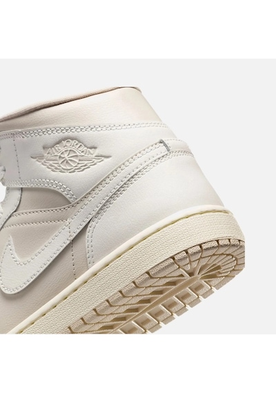 Nike Air Jordan 1 Mid Unisex Leather Sneaker Hakiki Deri Bilekli Günlük Spor Ayakkabı Krem Krem