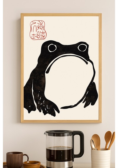 Frog Ahşap Çerçeveli Poster, Dekoratif Sanatsal Duvar Tablosu