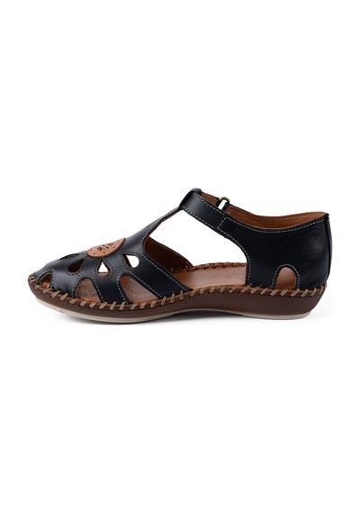 Beety 26016 Hakiki Deri Comfort Kadın Sandalet Siyah