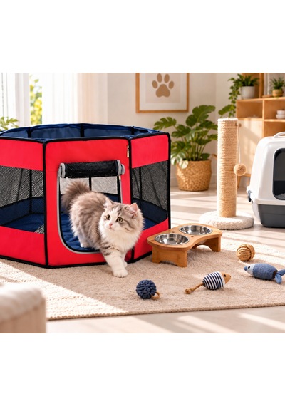 Missidea Pawingo Kırmızı Kedi Ve Köpek Doğum Çadırı Katlanabilir Pet Oyun Alanı Ve Yuvası