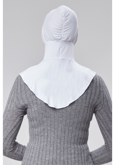 Sonbaharmoda Kadın Pratik Tesettür Sporcu Boyunluklu Hijab Geçmeli Bone Penye Kumaş Beyaz