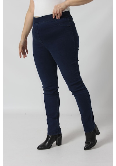 Moda Berray R001 Beli Lastikli Esnek Büyük Beden Mevsimlik Mavi Kot Pantolon Denim - Lacivert