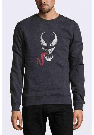 Venom Baskılı Füme Antrasit Erkek Örme Sweatshirt (528619173)
